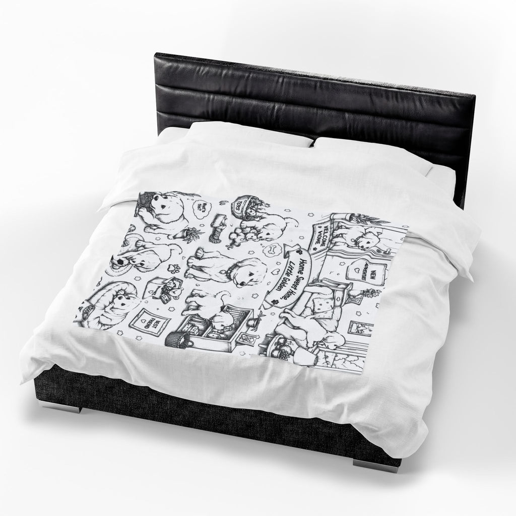 Welcome Home Little Golden — Adorable Puppy Adventure Velveteen Throw