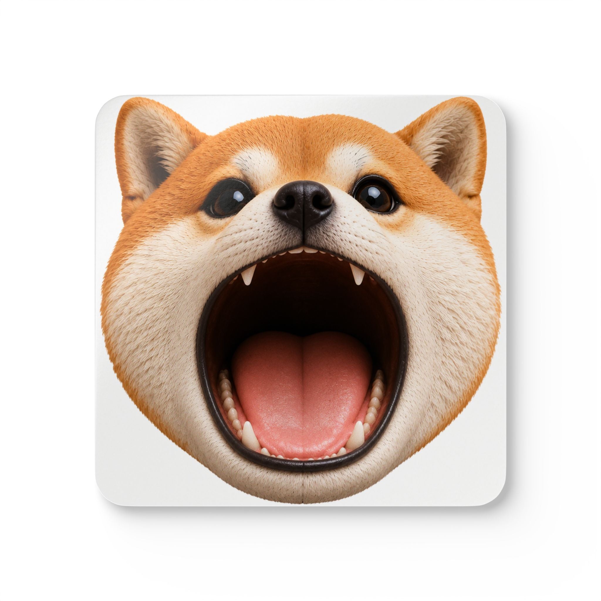 Shiba Inu Yawn Cork Coaster Set — Cute Dog Drink Coasters (4-Pack)