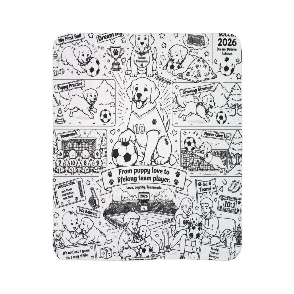 Soccer Puppy Fleece Sherpa Blanket – 'From puppy love to a lifelong team player' Cozy Throw for Dog & Soccer Fans