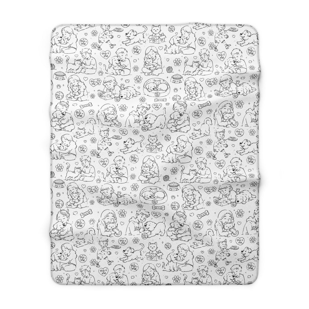 DIY Coloring Sherpa Blanket — Cozy Dog & Pet Pattern Fleece Throw for Adults & Kids