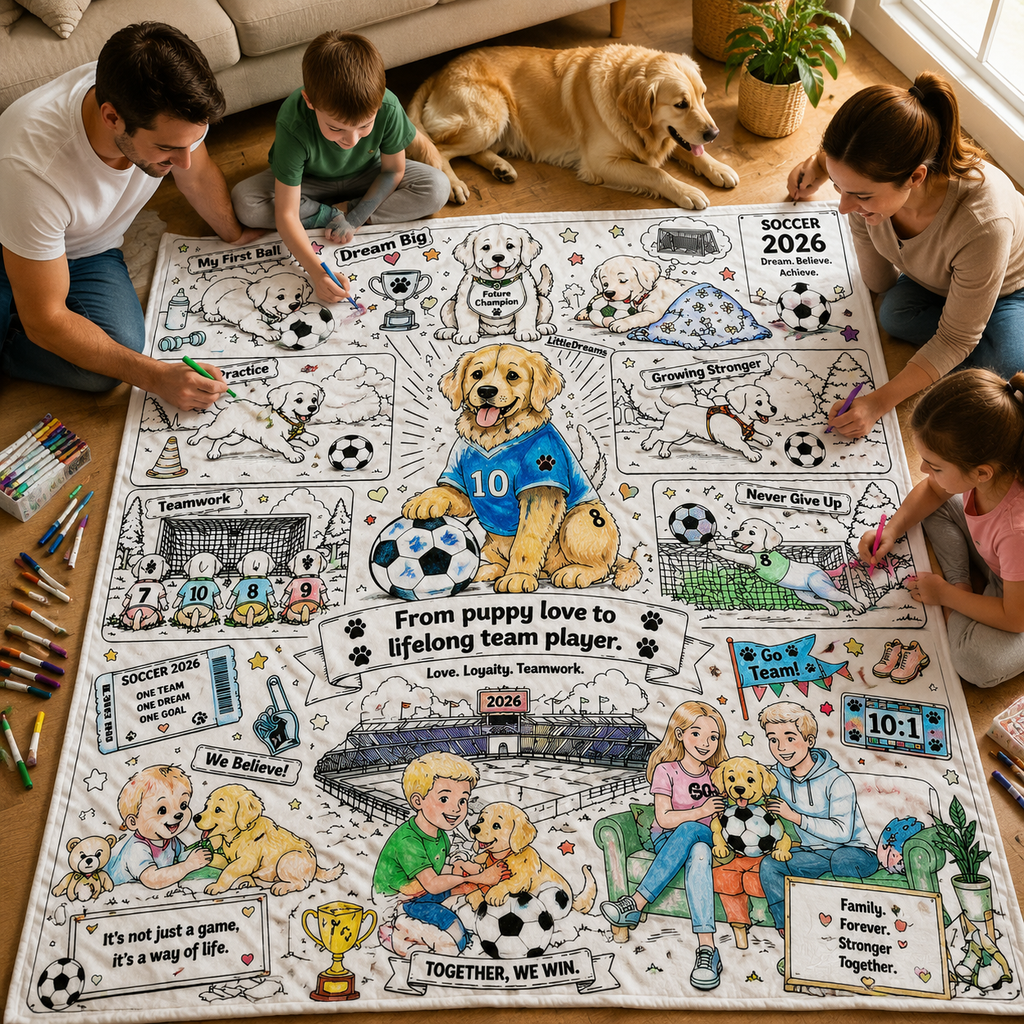 Soccer Puppy Fleece Sherpa Blanket – 'From puppy love to a lifelong team player' Cozy Throw for Dog & Soccer Fans