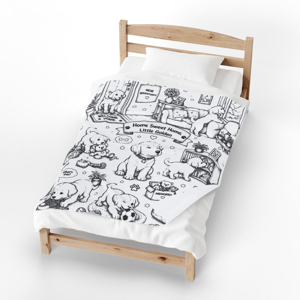 Welcome Home Little Golden — Adorable Puppy Adventure Velveteen Throw