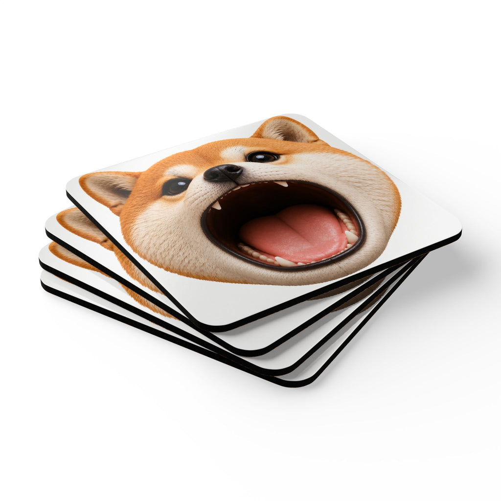 Shiba Inu Yawn Cork Coaster Set — Cute Dog Drink Coasters (4-Pack)