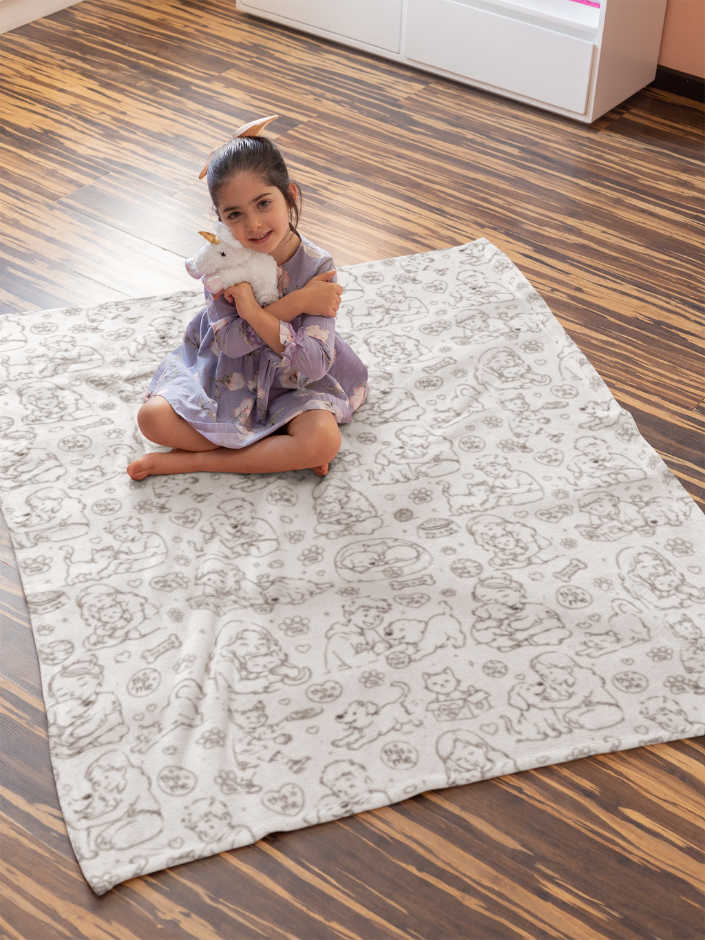 DIY Coloring Sherpa Blanket — Cozy Dog & Pet Pattern Fleece Throw for Adults & Kids